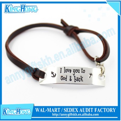 Teenager gifts cheap engraved leather bracelet